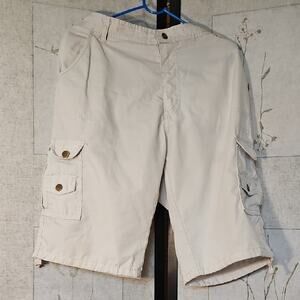 White Cargo Shorts with Knee Length and Lightweight Fabric